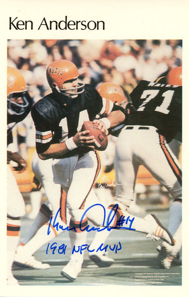 Ken Anderson Autographed Bengals Mini Poster 4/50 NFL MVP BAS 46145