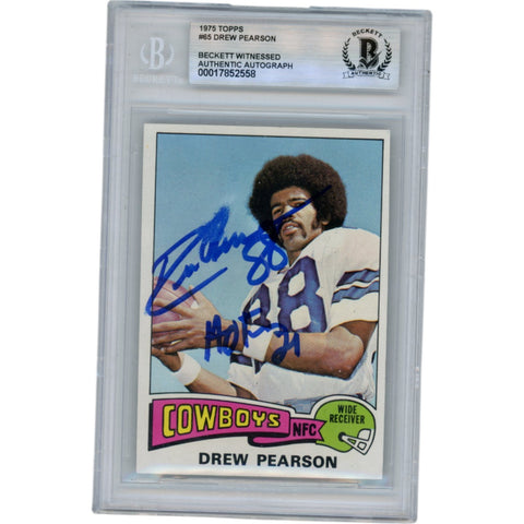 Drew Pearson Autographed 1975 Topps #65 HOF Slabbed Trading Card Beckett 50612
