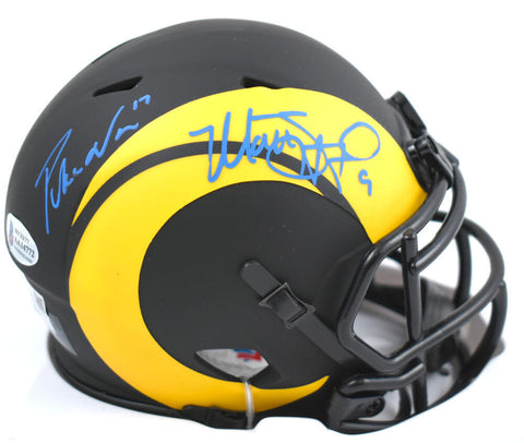 Matthew Stafford Puka Nacua Autographed Rams Eclipse Mini Helmet - BAS Fanatics