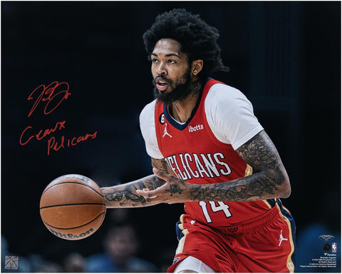 Brandon Ingram New Orleans Pelicans Signed 16x20 Dribbling in Red Photo w/Insc