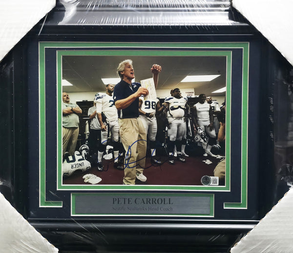 Pete Carroll Autographed Framed 8x10 Photo Seattle Seahawks Beckett QR #AE31649
