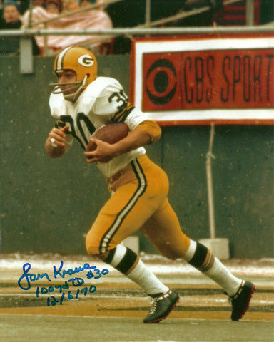1970-74 Packers RB LARRY KRAUSE Signed 8x10 Photo #2 AUTO w/"100 yd TD 12/6/70"