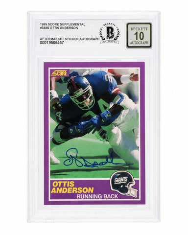 Ottis Anderson Signed Giants 1989 Score Card #348S - (Beckett - Auto 10 Sticker)