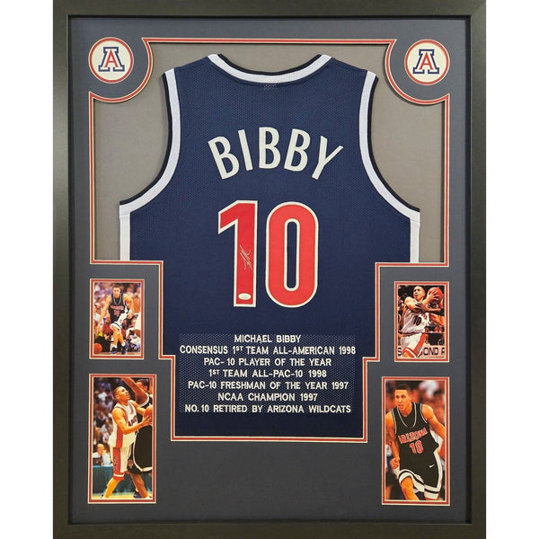Mike Bibby Autographed Signed Framed Stat Arizona Wildcats Jersey JSA