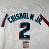 Autographed/Signed Jazz Chisholm Jr. Miami White Baseball Jersey JSA COA