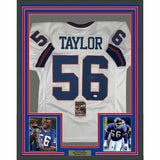 FRAMED Autographed/Signed LAWRENCE TAYLOR 33x42 New York White Jersey JSA COA