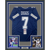 Framed Autographed/Signed Trevon Diggs 33x42 Dallas Blue Jersey JSA COA