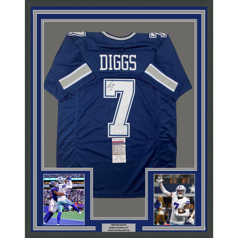 Framed Autographed/Signed Trevon Diggs 33x42 Dallas Blue Jersey JSA COA