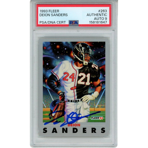 Deion Sanders Autographed/Signed Atlanta Falcons/Braves Trading Card PSA 55237
