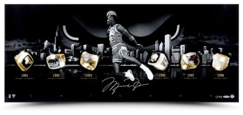 Michael Jordan Autographed Bulls "City of Rings Silver" Photograph UDA LE 123