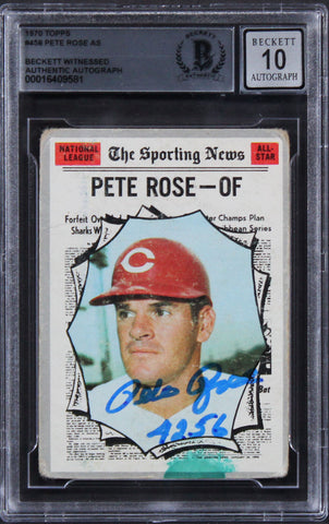 Reds Pete Rose "4256" Signed 1970 Topps #458 Card Auto 10! BAS Slabbed 5