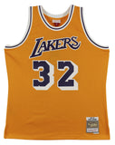 Lakers Magic Johnson "#32" Signed 1984-85 M&N HWC Swingman Yellow Jersey BAS Wit