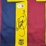 Framed Autographed/Signed Neymar Jr 35x39 FC Barcelona Blue Jersey Beckett COA