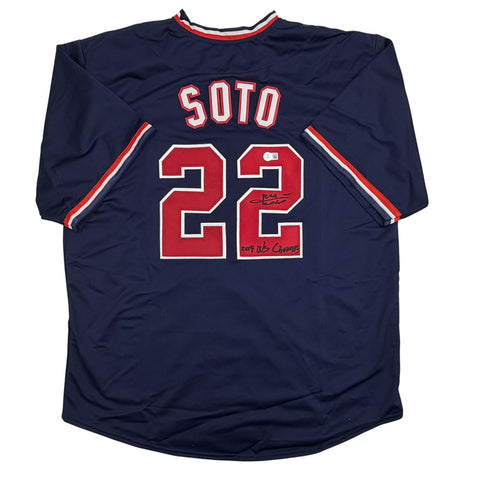 Autographed/Signed Juan Soto Washington Blue Baseball Jersey Beckett COA