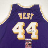 Autographed/Signed JERRY WEST Los Angeles LA Purple Basketball Jersey JSA COA