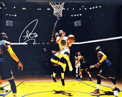 STEPHEN CURRY AUTOGRAPHED 16X20 PHOTO GOLDEN STATE WARRIORS LAYUP JSA 216034