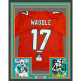 Framed Autographed/Signed Jaylen Waddle 35x39 Miami Orange Jersey JSA COA