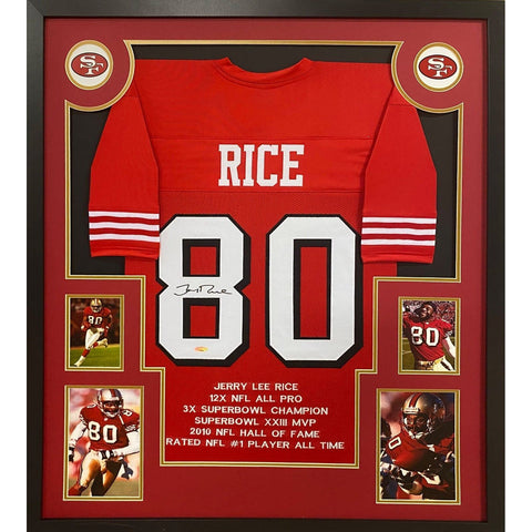 Jerry Rice Autographed Signed Framed Stat San Francisco 49ers Jersey TRISTAR