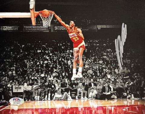 Dominique Wilkins Signed 8x10 Atlanta Hawks Spotlight Dunk PSA/DNA
