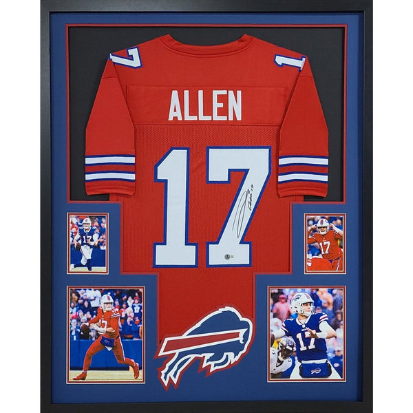 Josh Allen Autographed Signed Framed Red Buffalo Bills 4P Jersey BECKETT