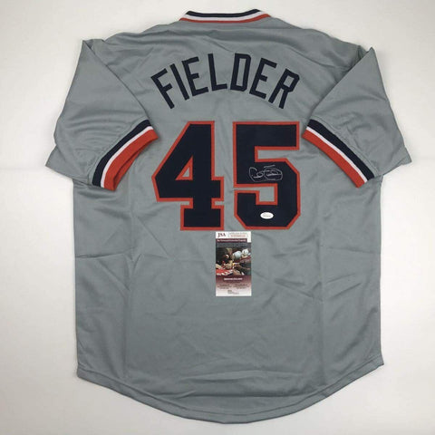 Autographed/Signed CECIL FIELDER Detroit Grey Baseball Jersey JSA COA Auto