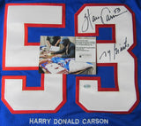 Harry Carson HOF Signed/Inscr Blue Giants Custom Football Stats Jersey LS XHC74