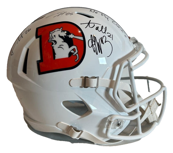 "No Fly Zone" 4x Autographed Denver Broncos Snowcapped Replica Helmet - BAS COA