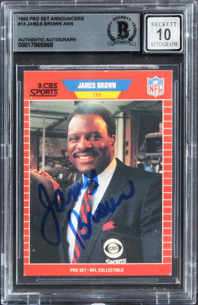 James Brown Signed 1989 Pro Set Announcers #13 Card Auto Graded 10! BAS Slabbed