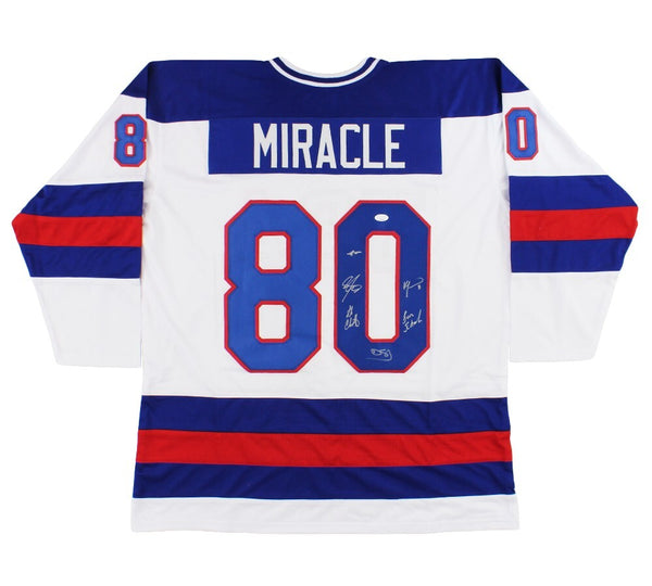 Multi-Signed 1980 USA Custom White Miracle On Ice Jersey with 6 Signatures