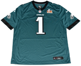 JALEN HURTS SIGNED PHILADELPHIA EAGLES #1 GREEN NIKE SUPER BOWL LIX JERSEY