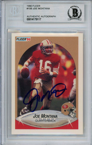 Joe Montana Autographed 1990 Fleer #10 Trading Card Beckett Slab 37491