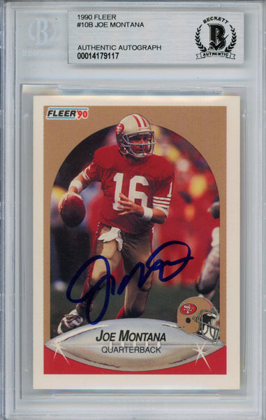 Joe Montana Autographed 1990 Fleer #10 Trading Card Beckett Slab 37491