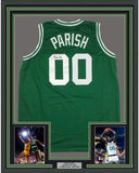 Framed Autographed/Signed Robert Parish 35x39 Boston Green Jersey JSA COA