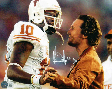 VINCE YOUNG SIGNED TEXAS LONGHORNS 8X10 PHOTO BECKETT W/ MATTHEW McCONAUGHEY