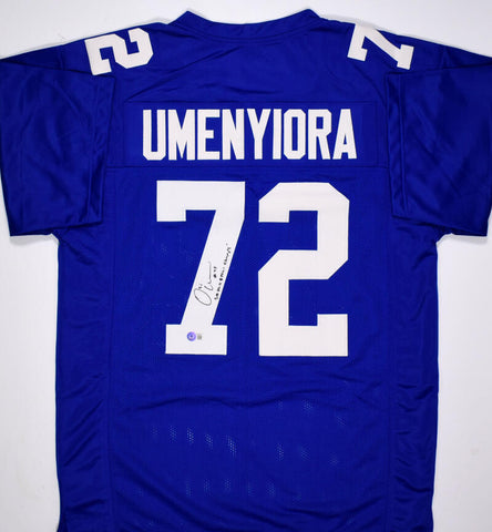 Osi Umenyiora Autographed Blue Pro Style Jersey w/SB Champs -Beckett W Hologram