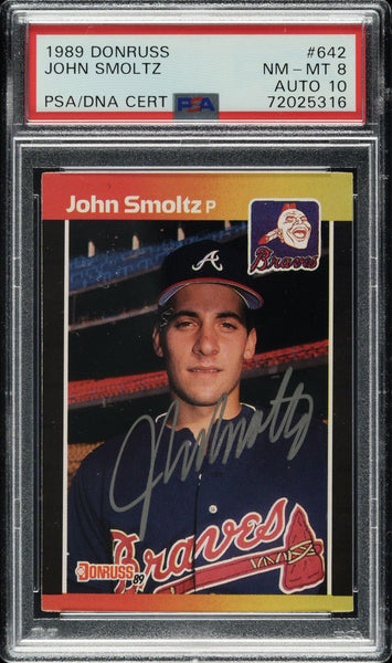 John Smoltz Signed 1989 Donruss #642 Braves Rookie Card PSA NM-MT 8 Auto Gem 10