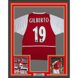 Framed Autographed/Signed Gilberto Silva 35x39 Arsenal Red Jersey BAS COA