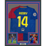 Framed Autographed/Signed Thierry Henry 35x39 FC Barcelona Blue Jersey BAS COA