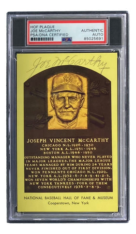 Joe McCarthy Signed 4x6 New York Yankees HOF Plaque Card PSA 85025691