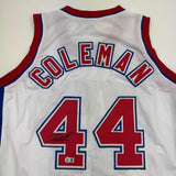 Autographed/Signed Derrick Coleman New Jersey NJ White Basketball Jersey BAS COA