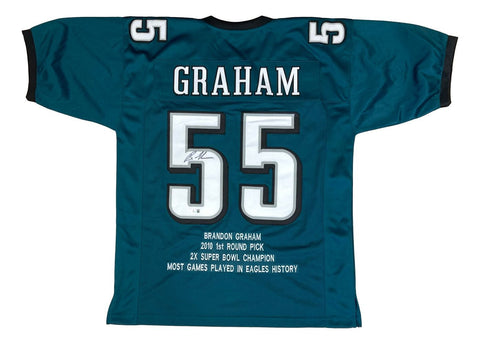 Brandon Graham Philadelphia Signed Green Football Stat Jersey BAS