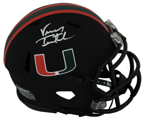 Vinny Testaverde Signed Miami Black Alt Riddell Speed Mini Helmet (SCHWARTZ COA)