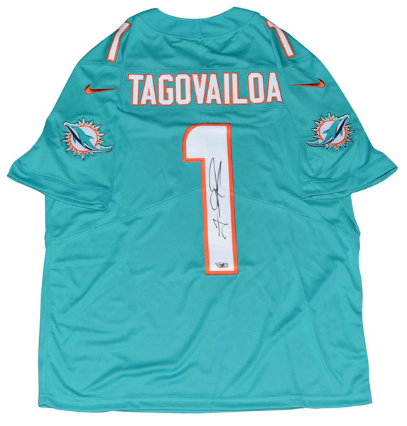 TUA TAGOVAILOA SIGNED MIAMI DOLPHINS #1 TEAL NIKE LIMITED JERSEY