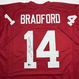 Autographed/Signed Sam Bradford Oklahoma Red College Jersey Beckett BAS COA