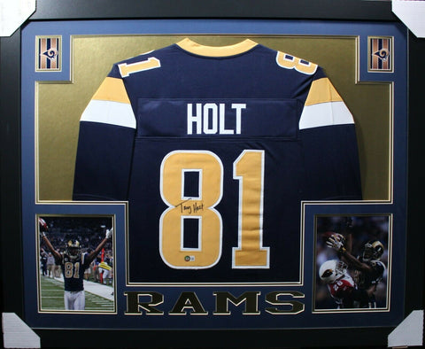 TORRY HOLT (Rams blue SKYLINE) Signed Autographed Framed Jersey Beckett