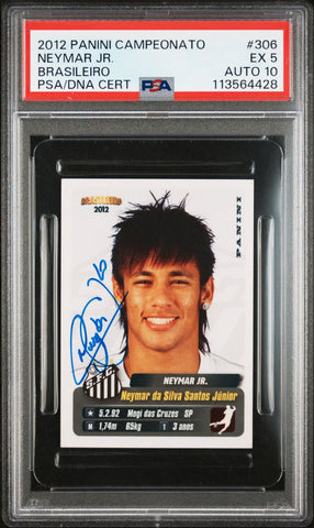 Neymar Jr Signed 2012 Panini Campeonato Brasileiro Stickers #306 - PSA 5 AUTO 10