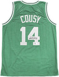 BOSTON CELTICS BOB COUSY AUTOGRAPHED GREEN JERSEY BECKETT BAS WITNESS 236642