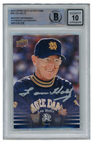 Lou Holtz Autographed 2013 Upper Deck #39 Trading Card 10 Slab Beckett 52672