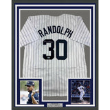 Framed Autographed/Signed Willie Randolph 35x39 NY Pinstripe Jersey BAS COA