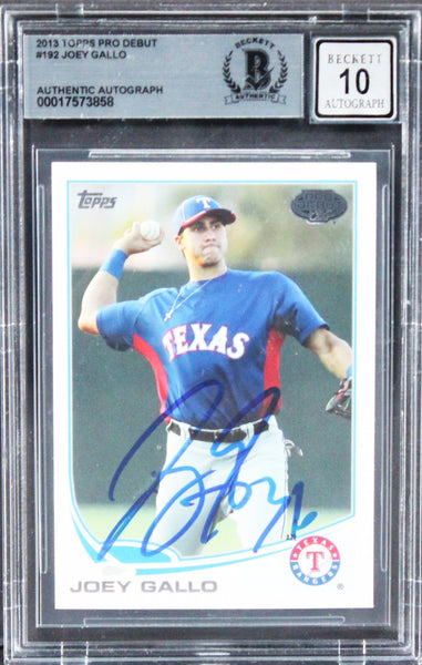 Rangers Joey Gallo Signed 2013 Topps Pro Debut #192 RC Card Auto 10! BAS Slabbed